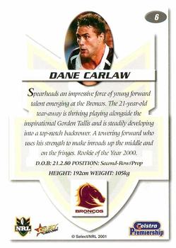 2001 Select Impact #6 Dane Carlaw Back